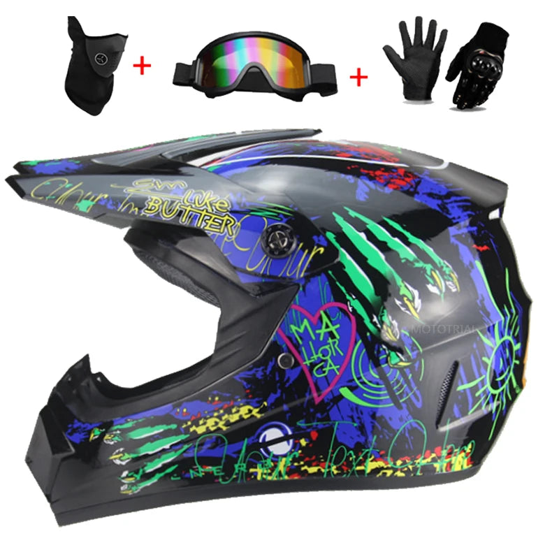 Motorcycle Youth Kids Child full Helmet Children Helmets Motocross Casco Moto Off-road Goggles Gloves Protective Cycling Casque