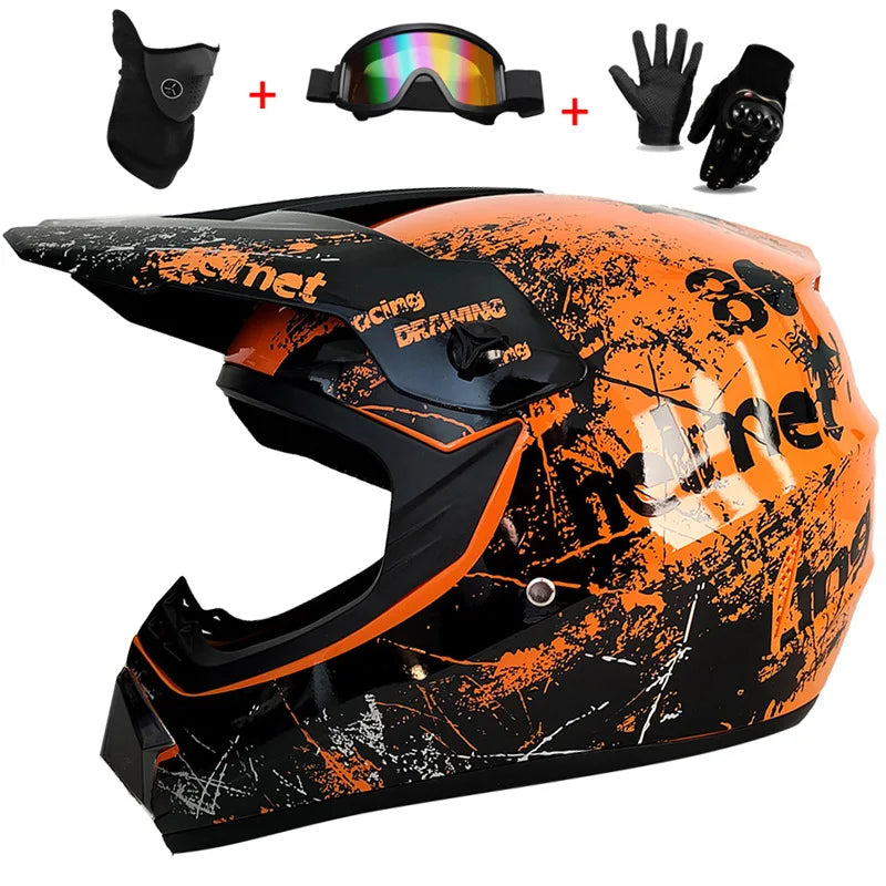 Motorcycle Youth Kids Child full Helmet Children Helmets Motocross Casco Moto Off-road Goggles Gloves Protective Cycling Casque