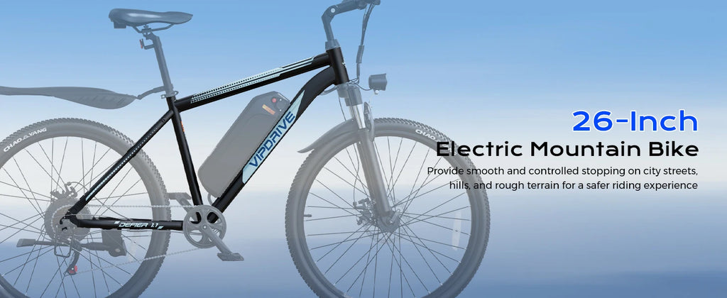 VIPDRIVE Defier 1.1 Adult Electric Bike, 750W Peak Motor, Electric Road Bicycle, 48V 7.8Ah Fatbike, 26", 20MPH Mountain Ebike