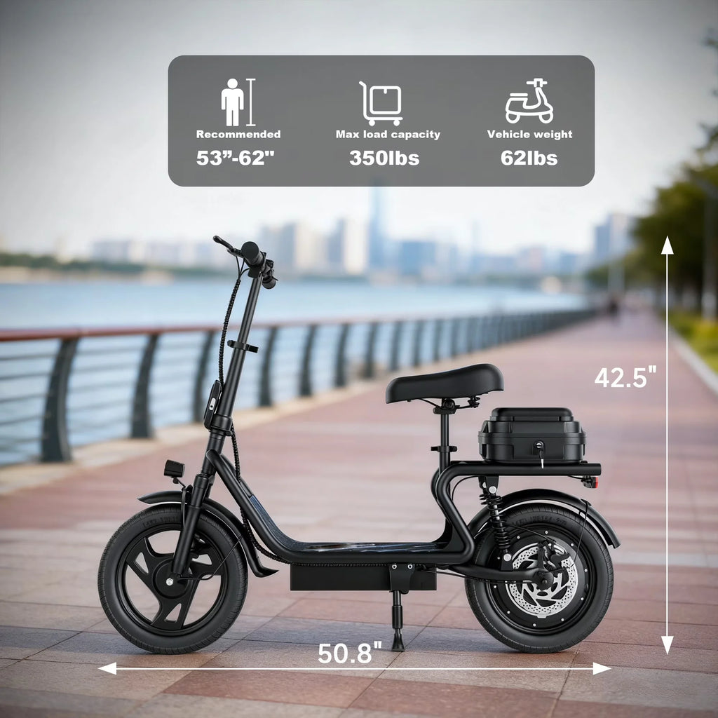 14'' Electric Scooter for Adults with Seat, 22MPH Top Speed, 48V 10.4Ah/22.5Ah Long-Range Battery, Up to 55 Miles, Dual Suspension, Foldable Design & Cargo Basket