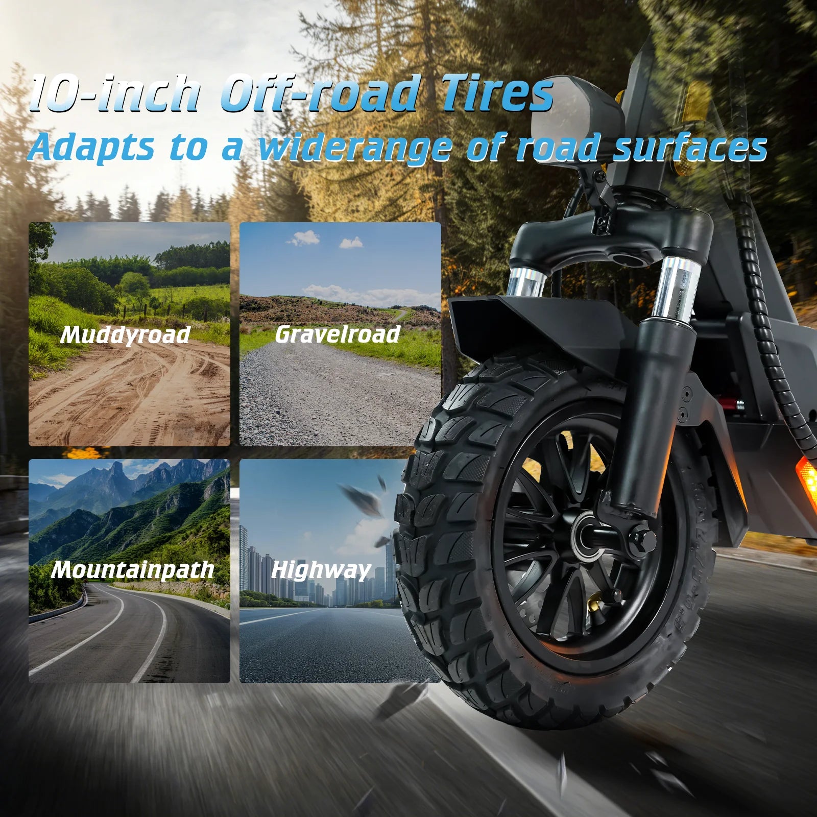 Electric Scooter for Adults, 2000W Motor, 48V 20.8Ah Battery, 40 Miles Range, Dual Disc Brakes, 10" Tires, Foldable
