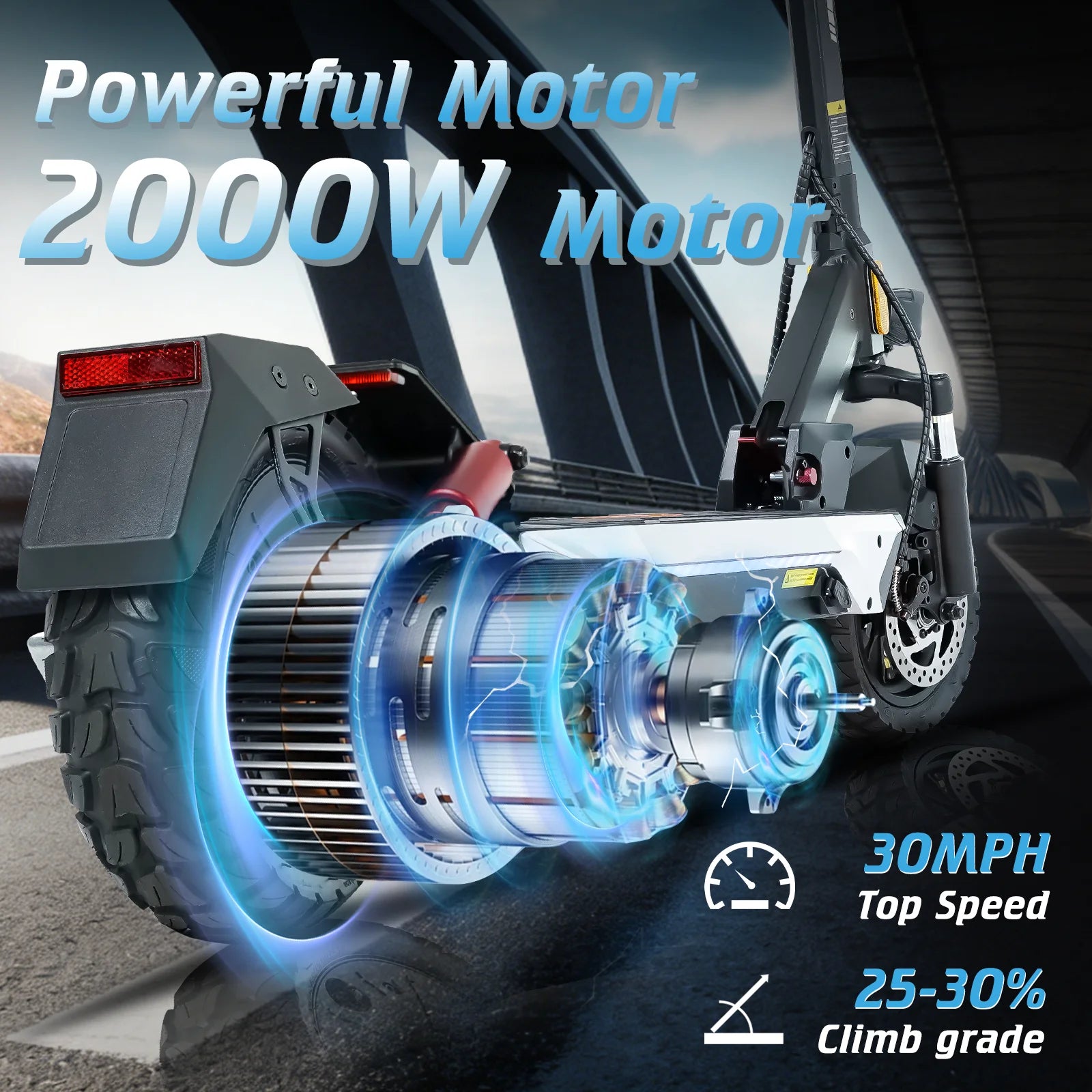 Electric Scooter for Adults, 2000W Motor, 48V 20.8Ah Battery, 40 Miles Range, Dual Disc Brakes, 10" Tires, Foldable