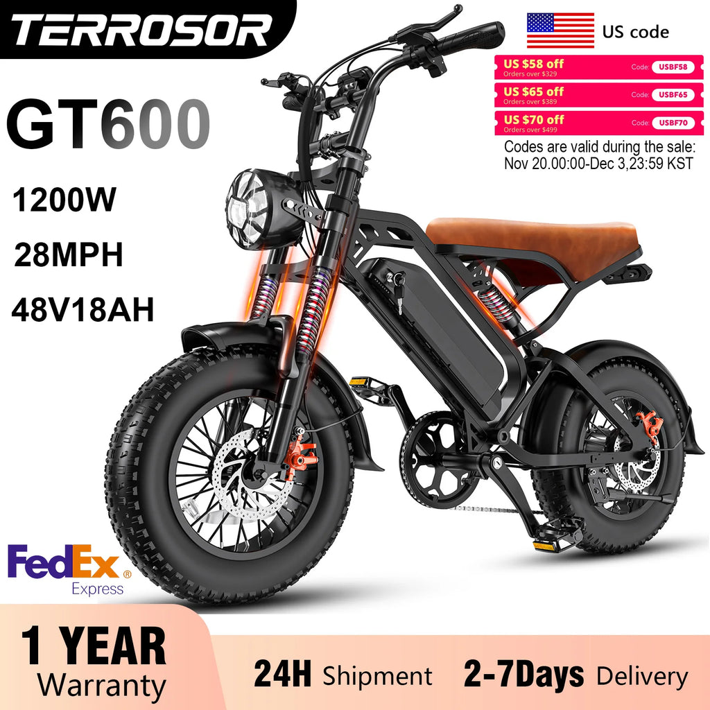 TREEOSOR 1 Year Warranty Adult Electric Bike 1000W Peak Motor Maximum Speed of 28 MPH, Electric Mountain Bike,E bike UL 2849