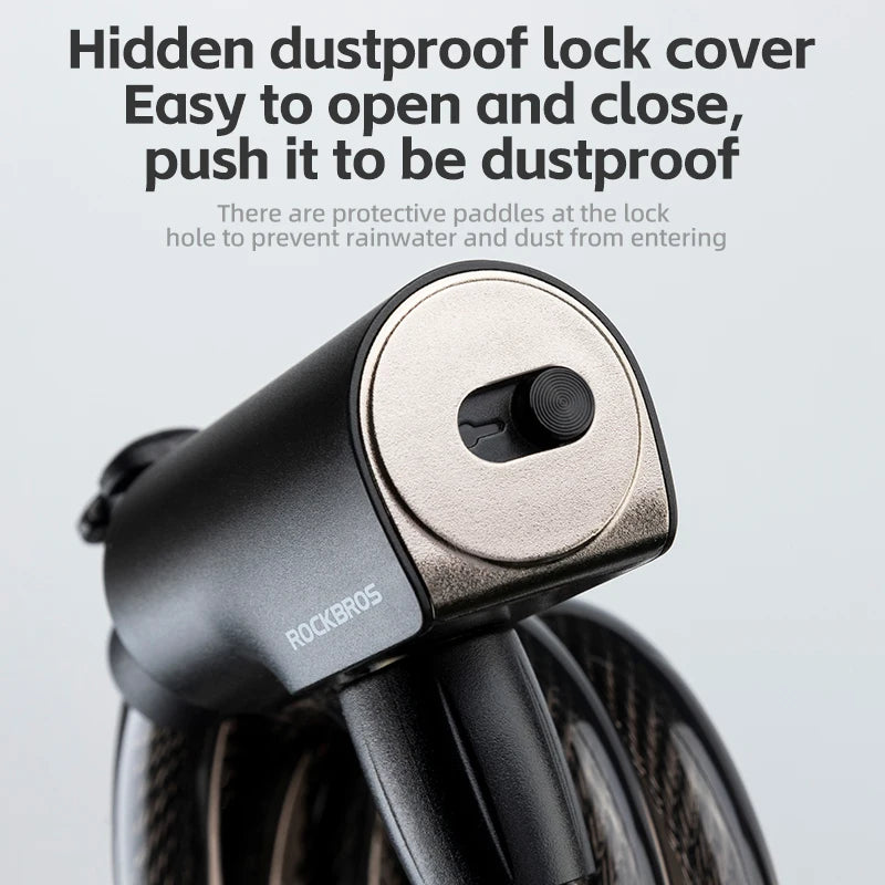ROCKBROS Bicycle Lock Portable Anti-theft Bike Cable Lock with Keys Zinc Alloy Motorcycle Scooter MTB Road Round Cycling Lock