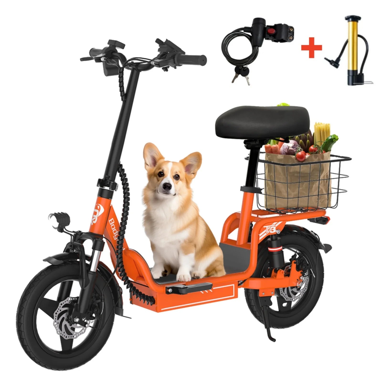 Bodywel T3 Folding Electric Scooter for Adults, 48V 13Ah Full Shock Foldable EScooter with Seat For Shopping and Commuting ebike