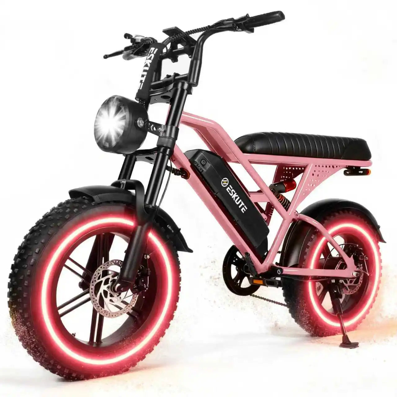 Eskute V100 Electric Bike, 1500W Peak 28MPH 48V13Ah Motorcycle, 16"x4" Fat Tire 7-Speed Dual Suspension E-Bike, 1 Year Warranty