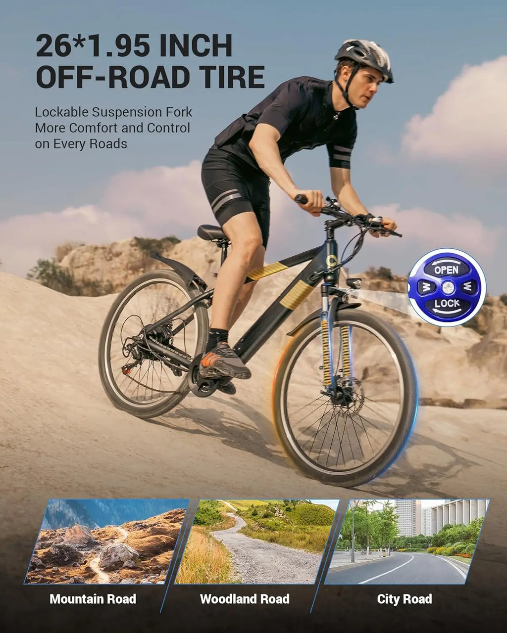 Electric Bike for Adults,26" E-Bike with 700W Peak Motor 21-Speed,Up to 50 Miles Removable Battery,Front Fork, Customized