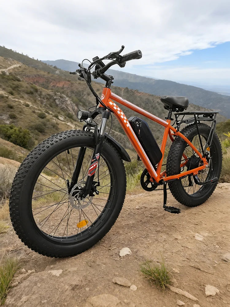 Orange Electric Bike for Adults 1000W Electric Bicycle 48V 15AH E Bike 26" Fat Tire Mountain 31mph Dual Shock Absorber Ebike