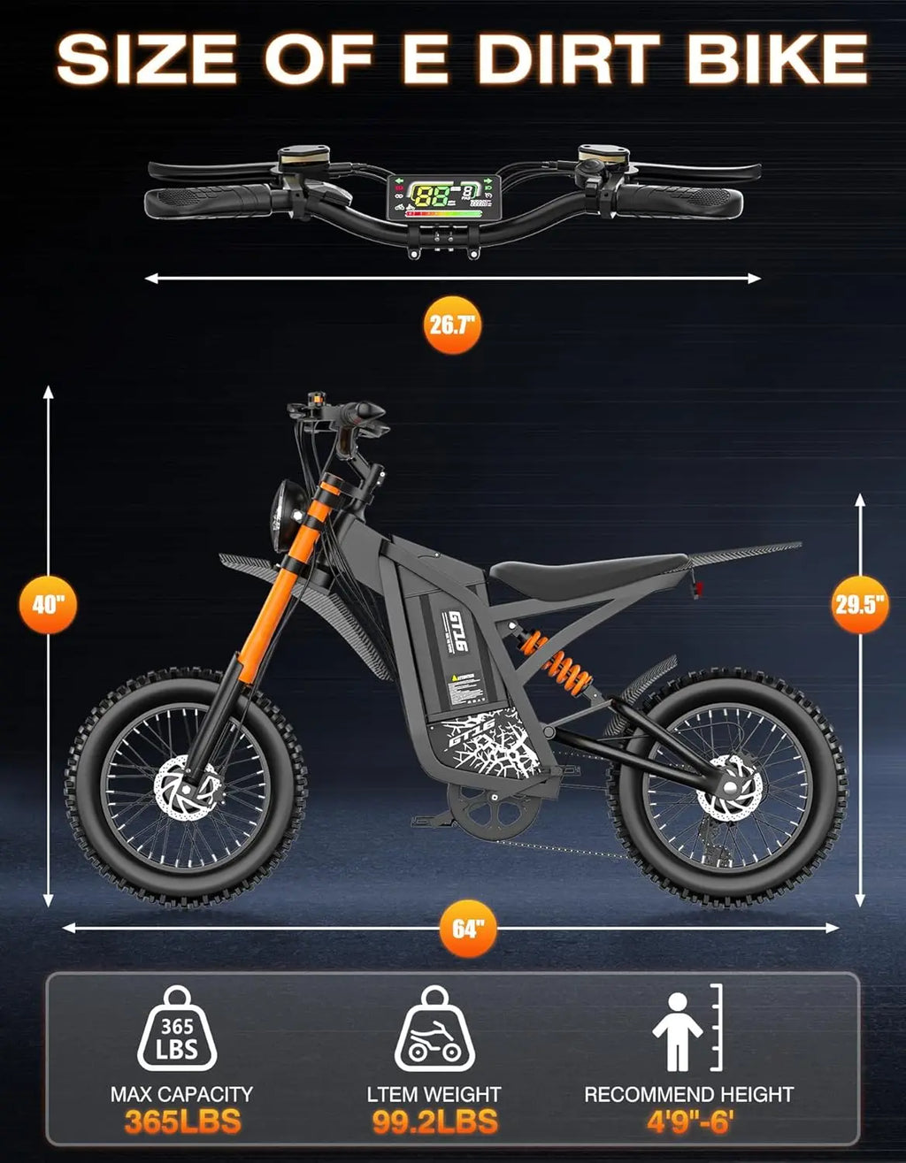 4500W 40MPH Electric Dirt Bike 48V 25Ah 100Mi 5PAS Hydraulic Brake Full Suspension 16in Off Road Adult,Custom
