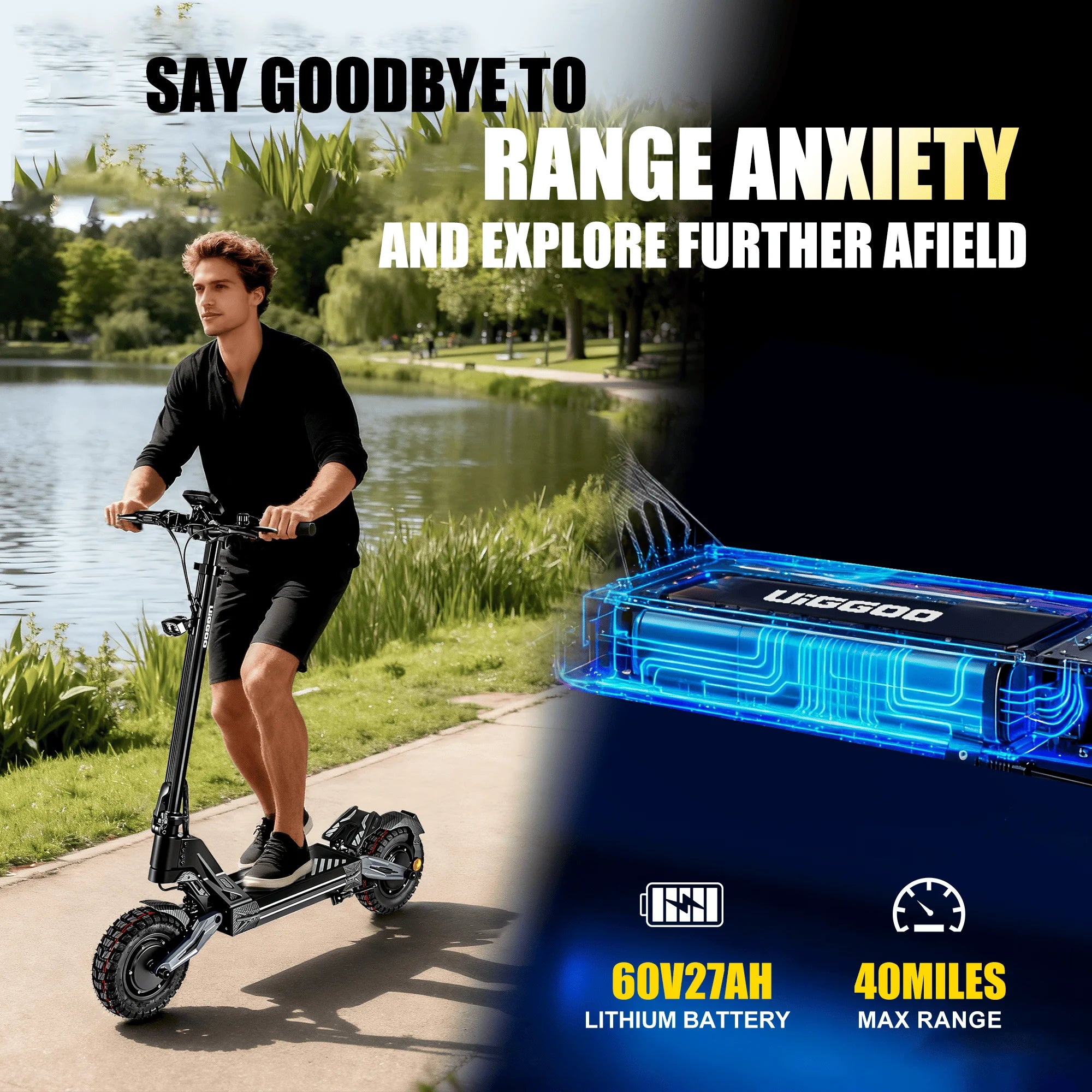 Dual 4000W Motor Electric Scooter for Adults 45MPH Fast E-Scooter 60V 27Ah 11" Off-Road Vacuum Tires 330lbs Heavy Duty