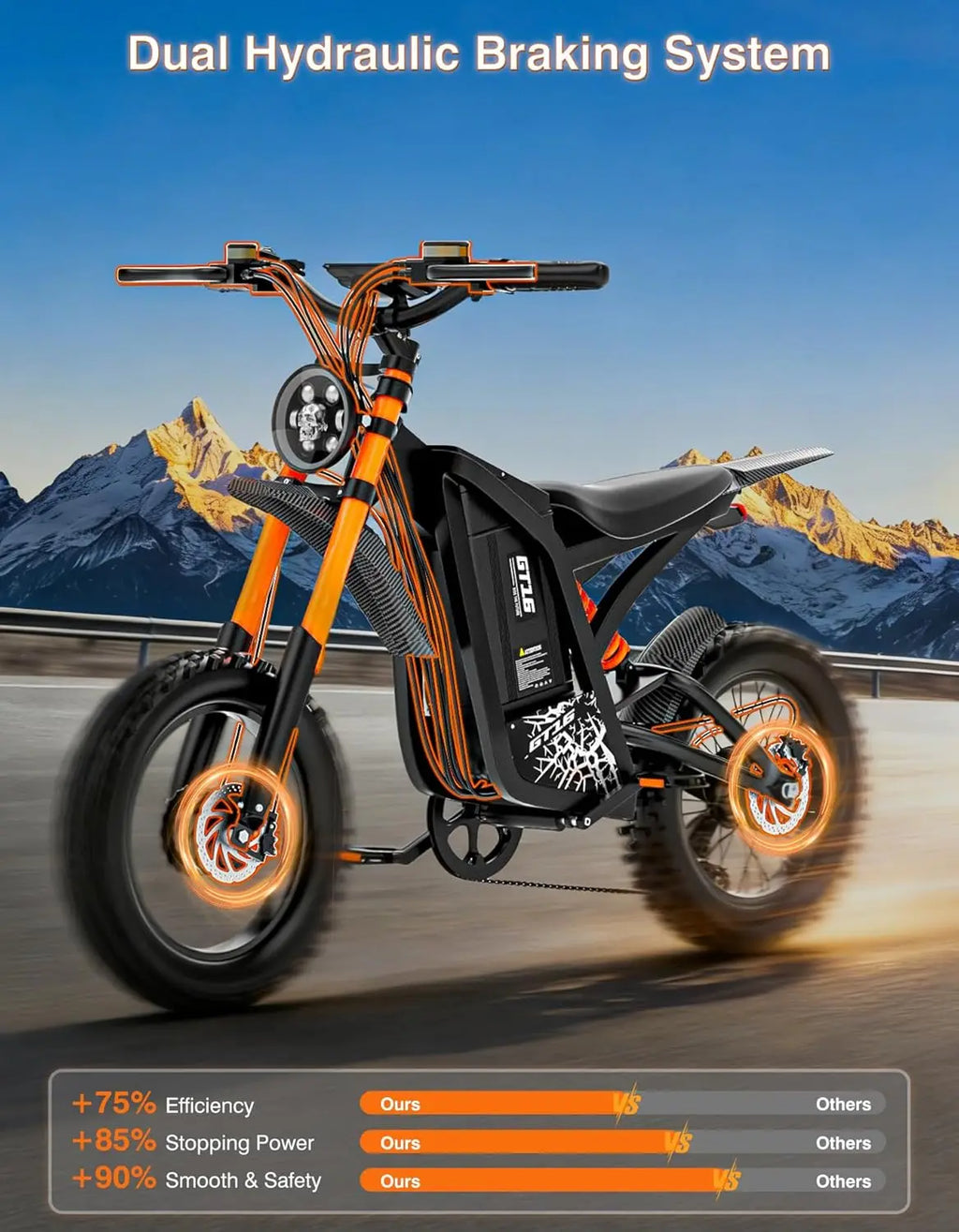 4500W 40MPH Electric Dirt Bike 48V 25Ah 100Mi 5PAS Hydraulic Brake Full Suspension 16in Off Road Adult,Custom