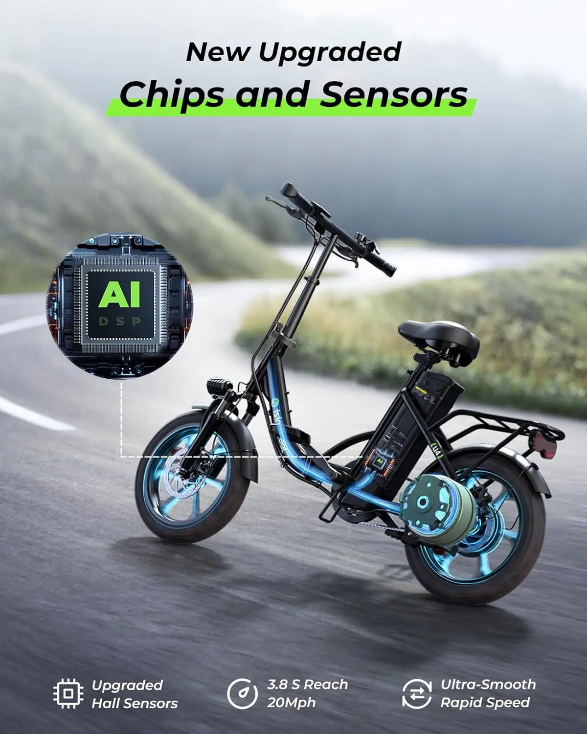 U4 16" Folding E Bike for Adults Electric Bike with Suspension, 10.4Ah Battery, 500W Motor, 19mph Top Speed, Step, Customized