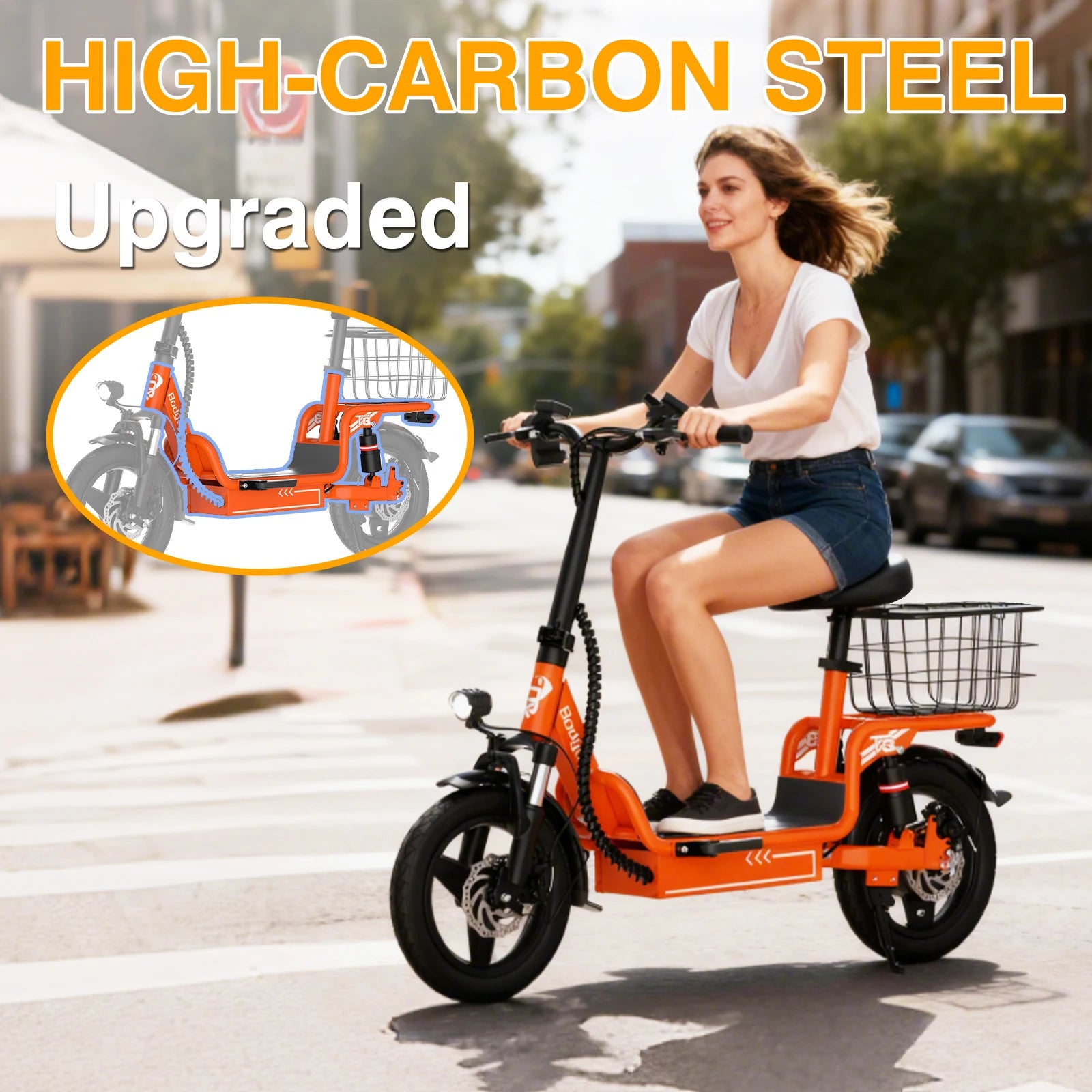 Bodywel T3 Folding Electric Scooter for Adults, 48V 13Ah Full Shock Foldable EScooter with Seat For Shopping and Commuting ebike