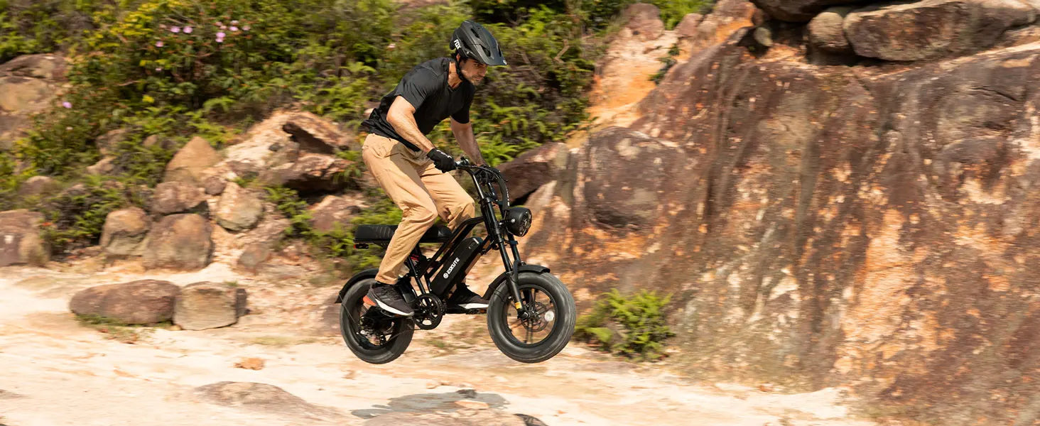 Eskute V100 Electric Bike, 1500W Peak 28MPH 48V13Ah Motorcycle, 16"x4" Fat Tire 7-Speed Dual Suspension E-Bike, 1 Year Warranty