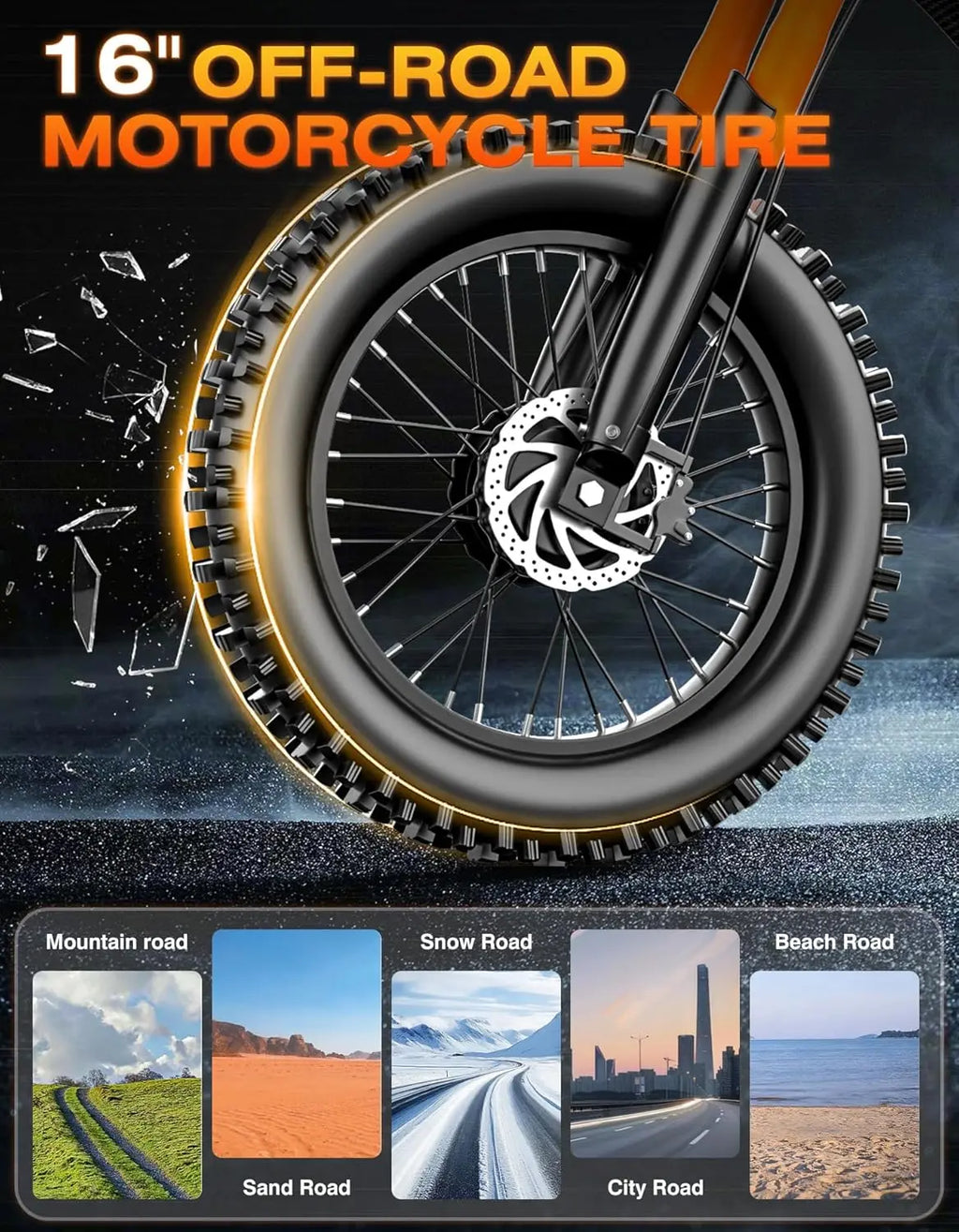 4500W 40MPH Electric Dirt Bike 48V 25Ah 100Mi 5PAS Hydraulic Brake Full Suspension 16in Off Road Adult,Custom