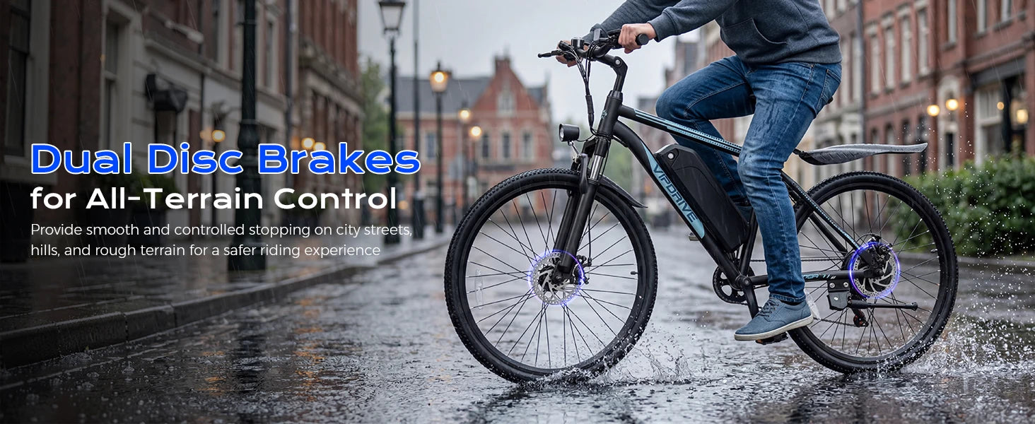 VIPDRIVE Defier 1.1 Adult Electric Bike, 750W Peak Motor, Electric Road Bicycle, 48V 7.8Ah Fatbike, 26", 20MPH Mountain Ebike