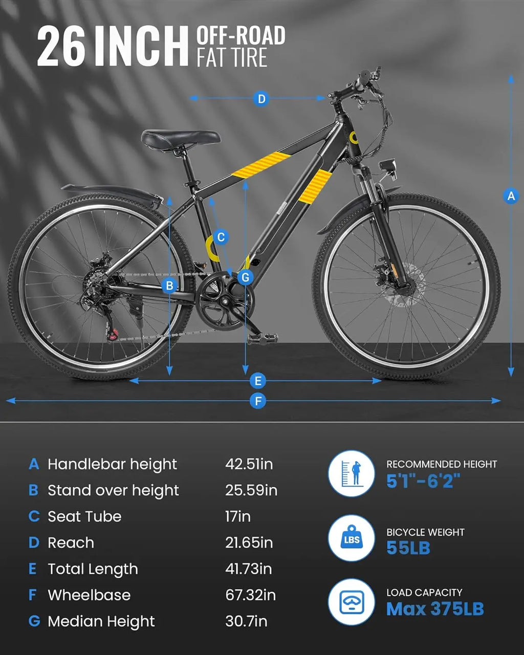 Electric Bike for Adults,26" E-Bike with 700W Peak Motor 21-Speed,Up to 50 Miles Removable Battery,Front Fork, Customized