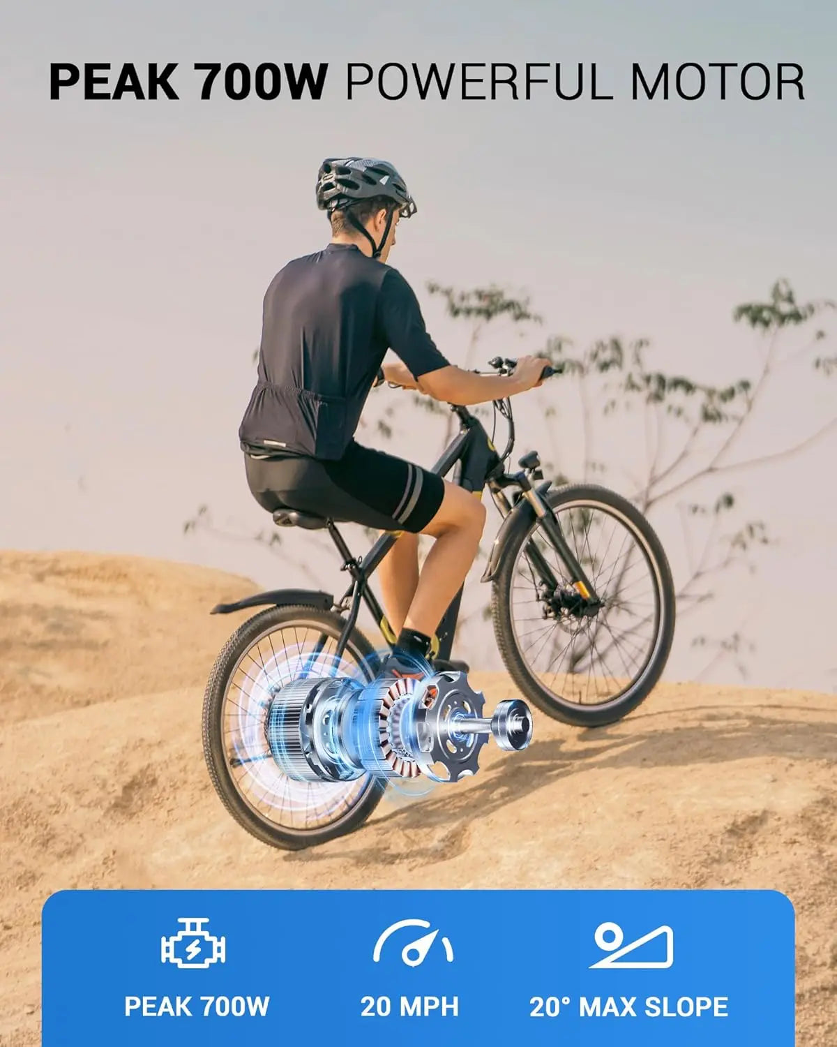 Electric Bike for Adults,26" E-Bike with 700W Peak Motor 21-Speed,Up to 50 Miles Removable Battery,Front Fork, Customized
