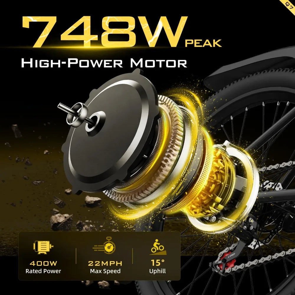 Q7 26" Electric Bike for Adults, 748W Peak Motor 22 MPH Mountain Ebike with 45 Miles Range & 36V 10AH Removable, Customized