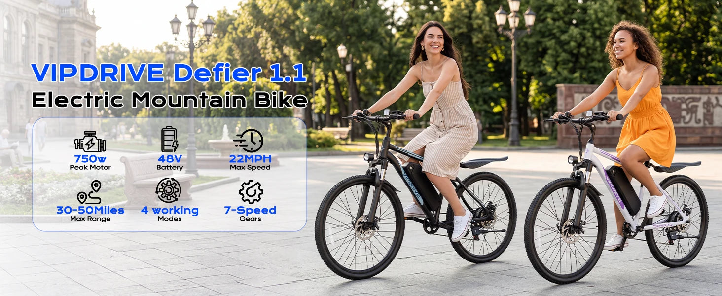 VIPDRIVE Defier 1.1 Adult Electric Bike, 750W Peak Motor, Electric Road Bicycle, 48V 7.8Ah Fatbike, 26", 20MPH Mountain Ebike