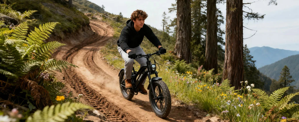 Eskute V100 Electric Bike, 1500W Peak 28MPH 48V13Ah Motorcycle, 16"x4" Fat Tire 7-Speed Dual Suspension E-Bike, 1 Year Warranty