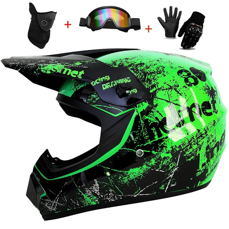Motorcycle Youth Kids Child full Helmet Children Helmets Motocross Casco Moto Off-road Goggles Gloves Protective Cycling Casque