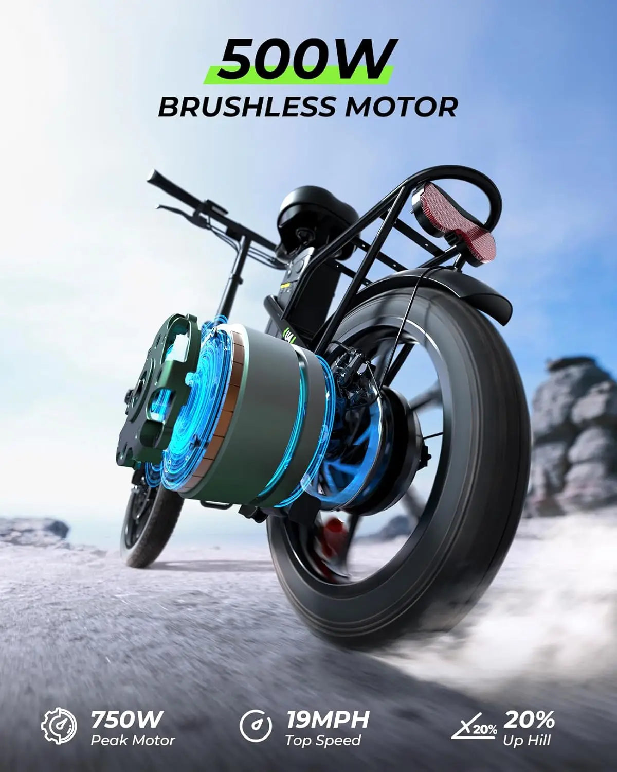 U4 16" Folding E Bike for Adults Electric Bike with Suspension, 10.4Ah Battery, 500W Motor, 19mph Top Speed, Step, Customized