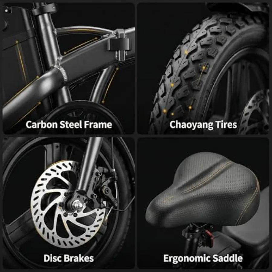 Folding Electric Bike for Adults: 750W Peak Motor, 20mph Speed, 36V 10.4Ah Battery, 20-40 Miles Range, 14'' Foldable Ebike for