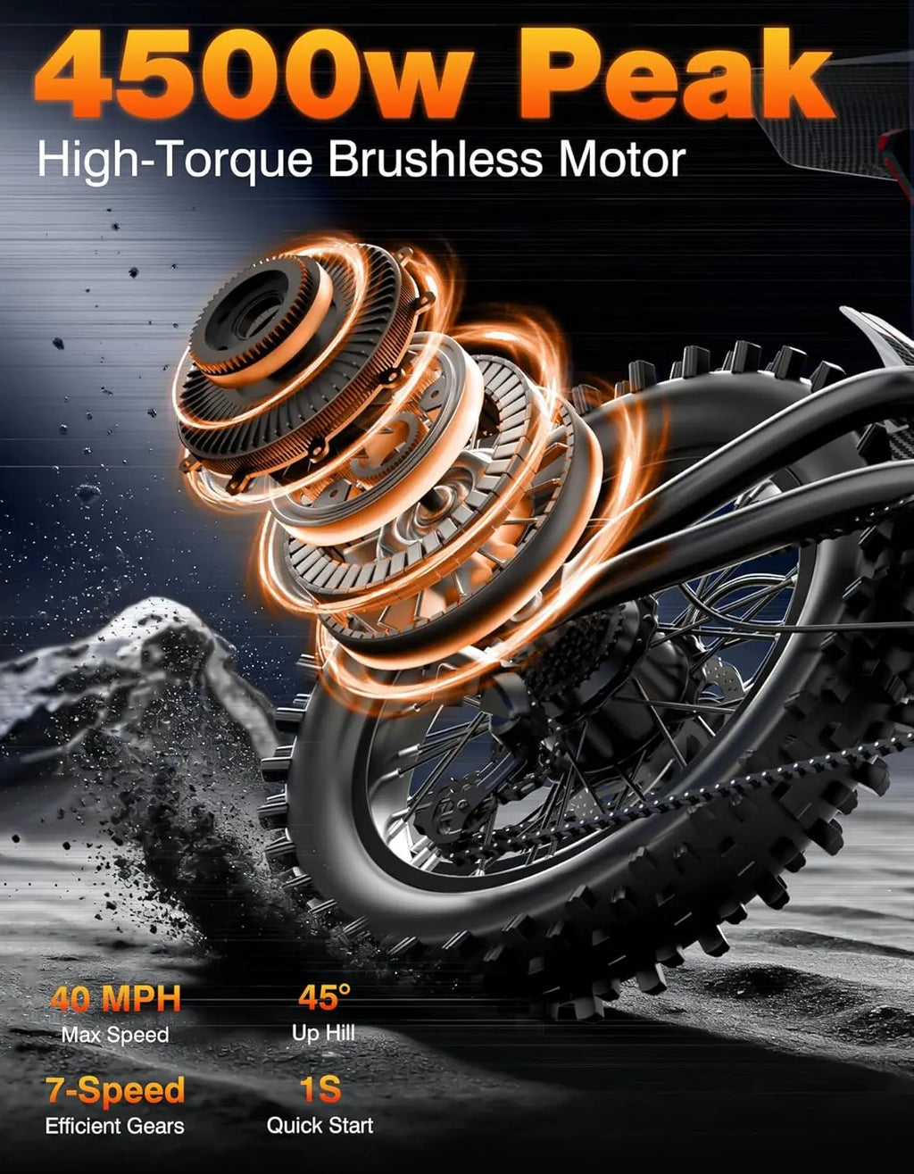 4500W 40MPH Electric Dirt Bike 48V 25Ah 100Mi 5PAS Hydraulic Brake Full Suspension 16in Off Road Adult,Custom