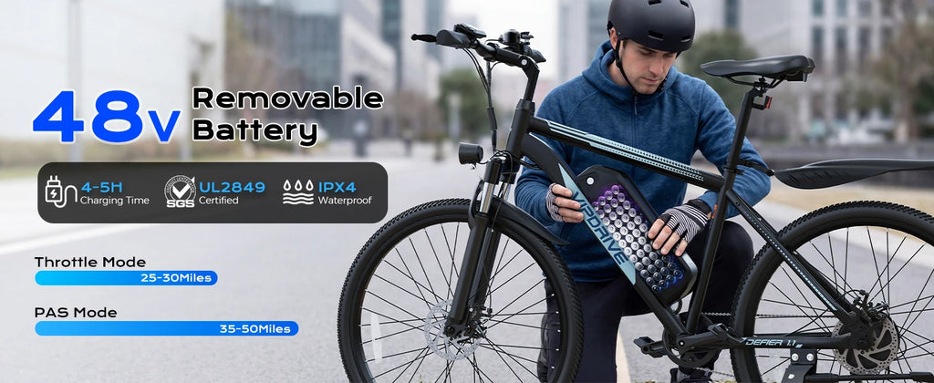 VIPDRIVE Defier 1.1 Adult Electric Bike, 750W Peak Motor, Electric Road Bicycle, 48V 7.8Ah Fatbike, 26", 20MPH Mountain Ebike