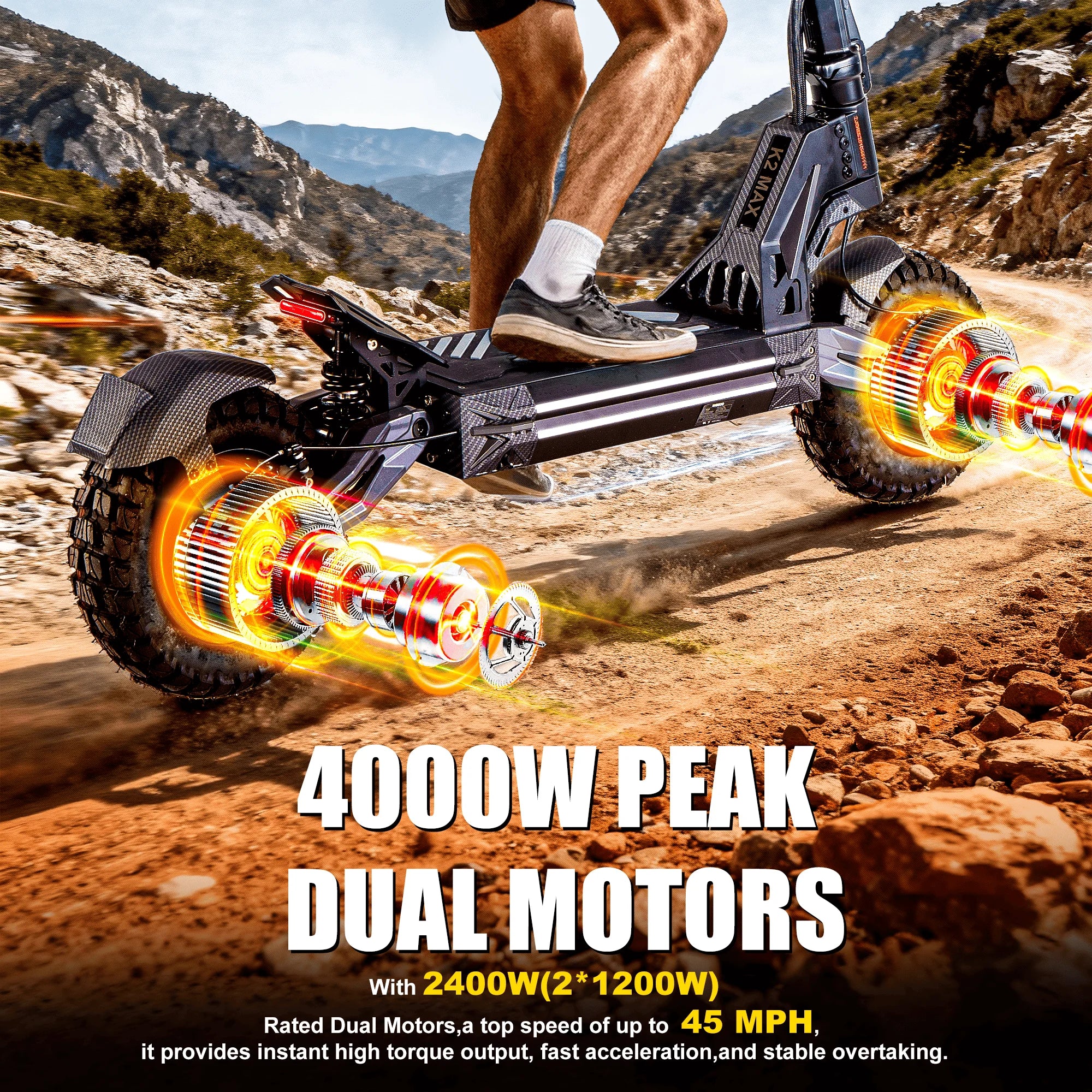 Dual 4000W Motor Electric Scooter for Adults 45MPH Fast E-Scooter 60V 27Ah 11" Off-Road Vacuum Tires 330lbs Heavy Duty