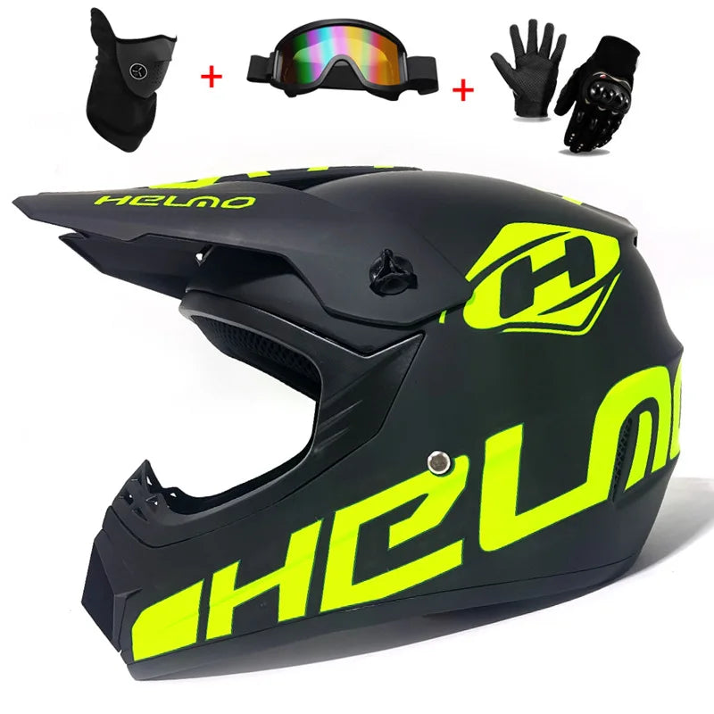 Motorcycle Youth Kids Child full Helmet Children Helmets Motocross Casco Moto Off-road Goggles Gloves Protective Cycling Casque