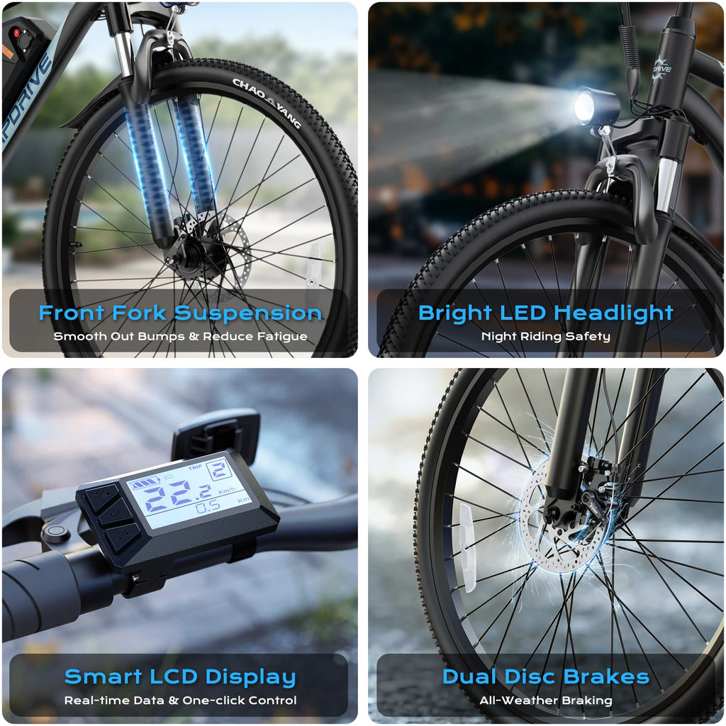 VIPDRIVE Defier 1.1 Adult Electric Bike, 750W Peak Motor, Electric Road Bicycle, 48V 7.8Ah Fatbike, 26", 20MPH Mountain Ebike