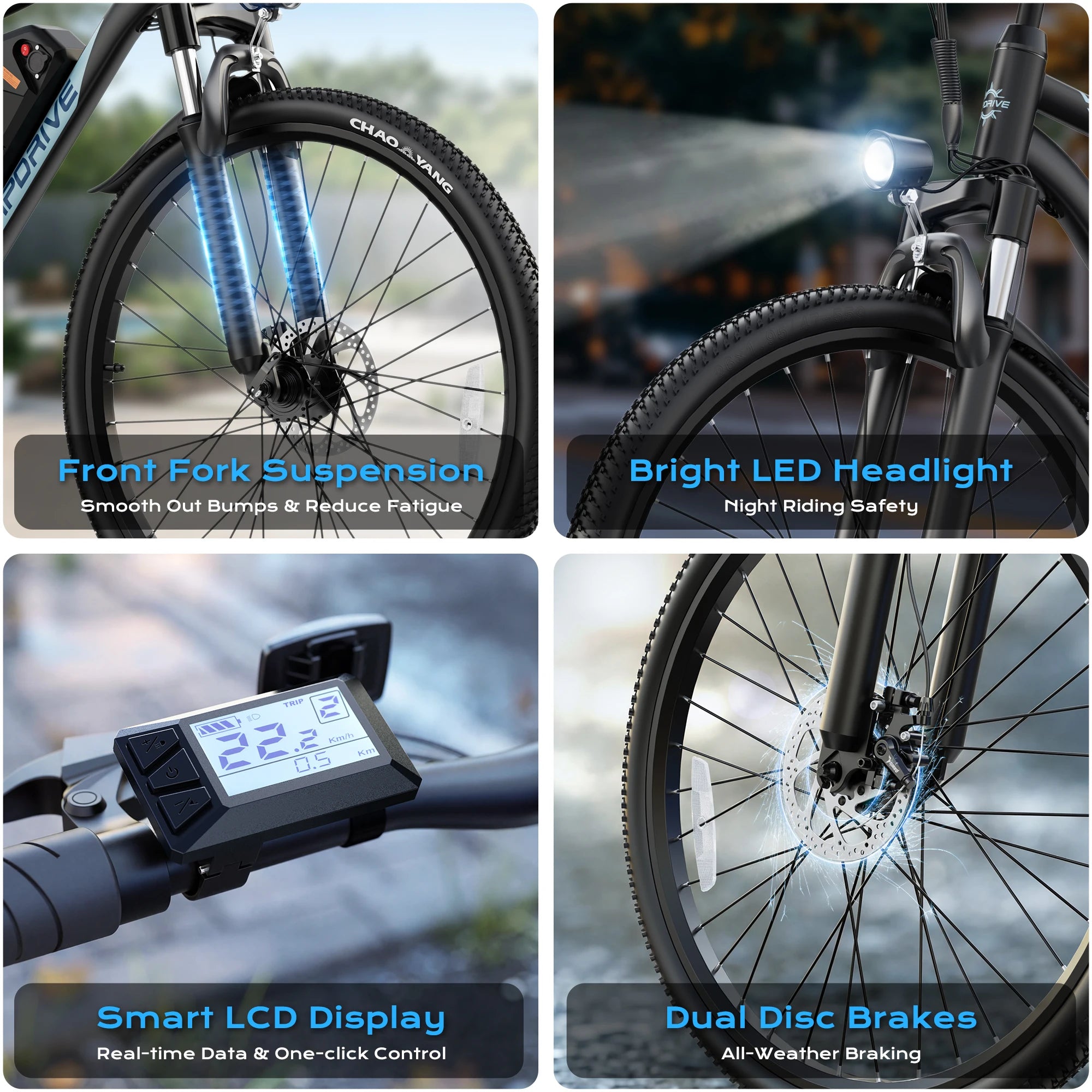 VIPDRIVE Defier 1.1 Adult Electric Bike, 750W Peak Motor, Electric Road Bicycle, 48V 7.8Ah Fatbike, 26", 20MPH Mountain Ebike