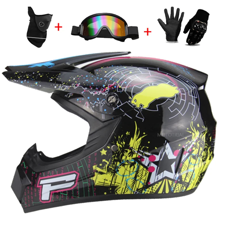 Motorcycle Youth Kids Child full Helmet Children Helmets Motocross Casco Moto Off-road Goggles Gloves Protective Cycling Casque